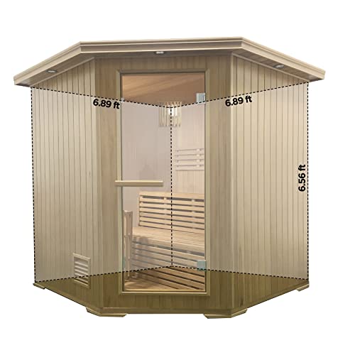 Aleko Luxury Steam Sauna | Spacious Home Spa | 6 Person | Harvia European Electric Heater 6 Kw | Sauna Accessories, Tempered Glass, Hemlock Wood, Stones | Indoor Sauna (Skd6Hem) #TOP14