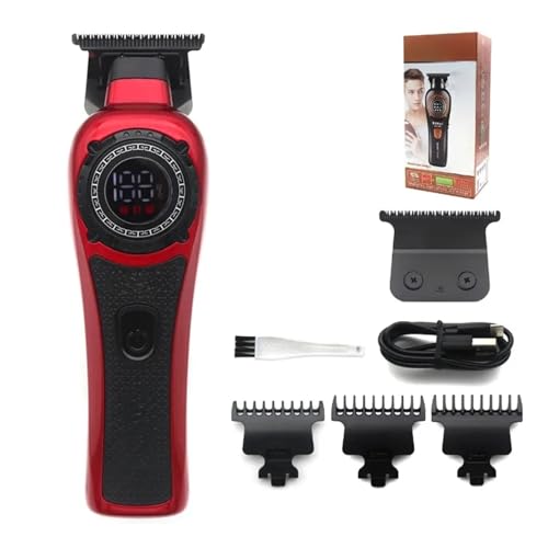 Kemei KM-999 �v���t�F�b�V���i���w�A�g���}�[ �j���p DLC T�u���[�h �[���M���b�v �R�[�h���X�N���b�p�[ LED�f�B�X�v���C�t�� USB�[�d���d�グ�@ ����&�T�����p(Red-Blade)