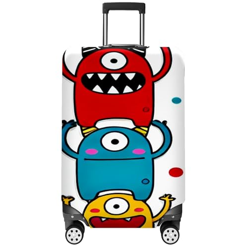 Compact Small Suitcase Cover Elastic Stretchable Protector for Carry-On Luggage Easy Access Handles Secure Fit Travel Sleeve Protective Sleeve Stylish Safety Stacked Monsters