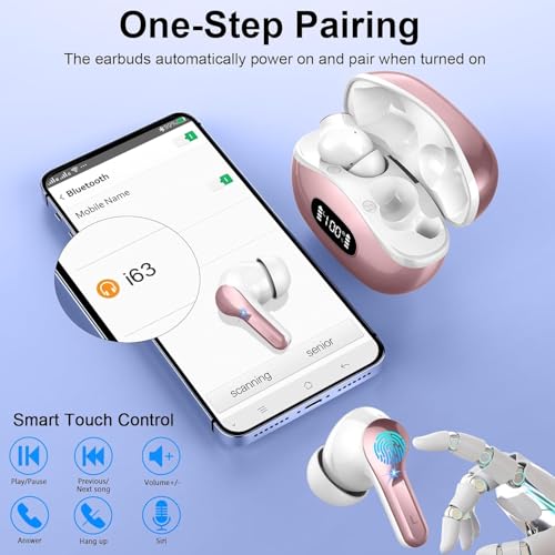 Image of Wireless Earbuds Bluetooth Headphones, 2025 Hi-Fi Stereo Deep Bass Ear Buds, 4 ENC Noise Cancelling Mic, USB Fast Charging in-Ear Earphones, IP7 Waterproof Workout Sport for Laptop Pad Android iOS