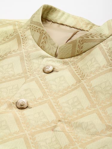 Image of MANQ Men Fawn Woven Jaquard Silk Nehru Jacket