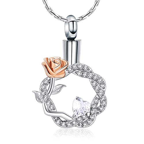 Constantlife Rose Flower Urn Necklace Cremation Jewelry For Ashes For Women Girls Stainless Steel Wreath Pendant Memorial Ash Holder Mom Sister Wife Anniversary Birthday Keepsake Gift (White) #TOP9