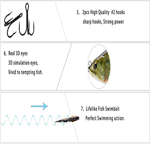 Yialia Isca de pesca biônica isca afundando corpo duro isca de pesca de 3 segmentos isca de pesca mu