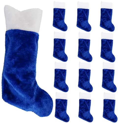 12 Pieces Large Blue Christmas Stockings Big Plush Decorative Stocking 20-Inches Plush Fur Cuff Stockings For Family Holiday Party Decorations #TOP14