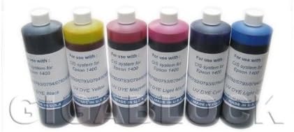 Gigablock UV Dye based 6 Bulk Pint(470ml) inks of Refill Ink Set for CIS System Epson Stylus Photo 1400 and 1410 - Made in USA