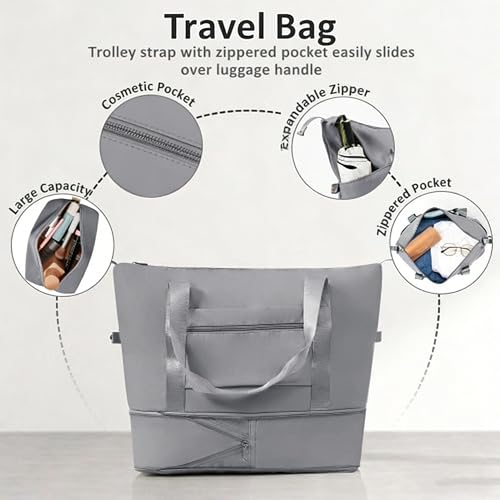 Image of 24 Inch Checked Suitcase with TSA Lock Travel Duffel Bag Wet-Dry Toiletry Bag, Grey