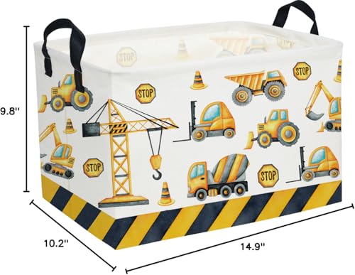 Image of Essme Rectangular Kids Baskets,Car Storage Basket with Handles for Boys Room Decor,Vehicle Storage Bin(Engineering Vehicle)