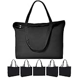 Canvas Tote Bag with Zipper, 6 KOOLMOX Canvas Bag with 23'' over Shoulder Handles and 3.9'' Bottom, 12 Oz Thick Black Totes to Personalize for Teacher Books Women Girl Men Grocery, 17x14x3.9''