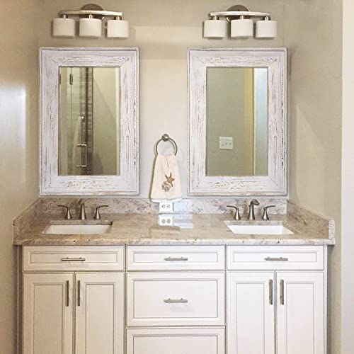 WOOCAFO Rustic Farmhouse Wall Mirror, 24" x 36" Wood Framed White Washed Rectangular Mirrors, for Bathroom, Living Room or Bedroom - Image 2