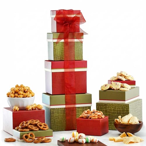 Broadway Basketeers 4 Box Gourmet Food | Tower Snacks | for Women, Men, Families, College – Delivery for Fathers Day, Appreciation, Thank You, Corporate, Get Well Soon Care Package