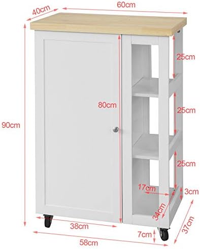 SoBuy® FKW75-WN, Kitchen Storage Trolley Serving Trolley with 3-tier Side Storage Shelves