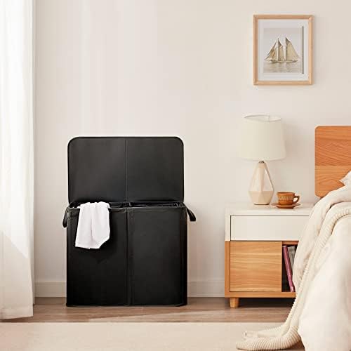 Lifewit 105L Double Laundry Hamper with Lid and Removable Laundry Bags, Divided Laundry Basket with Handles, Large Separated Clothes Basket for Bedroom, Bathroom, College Dorm, Laundry Sorting, Black