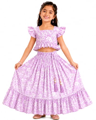 Image of GORLYA Girl's Rayon Printed Traditional Lehenga with Puff Sleeve Designer Choli Set