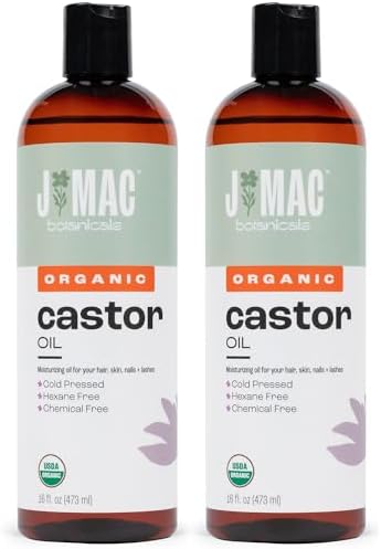 J MAC BOTANICALS Organic Castor Oil Cold Pressed in Amber BPA Free Plastic Bottle (32 oz) USDA Certified, Hexane Free - Moisturizing Oil for Hair, Skin, Face, Eyelashes, Brows, Nails, and Castor Wraps