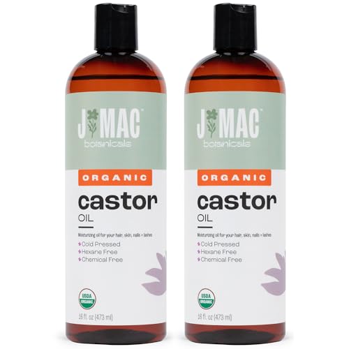 J Mac Botanicals Organic Castor Oil, Cold Pressed (32 oz) unrefined, cold pressed, hexane free for face, skin, eyelashes, pack wraps, pads