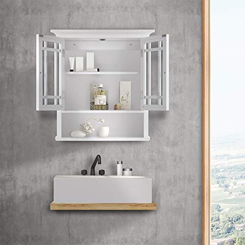 Elegant Home Fashions Neal Wooden Floor Cabinet with 2 Glass Doors, White Neal Removable Wooden Wall Cabinet with 2 Glass Doors, White