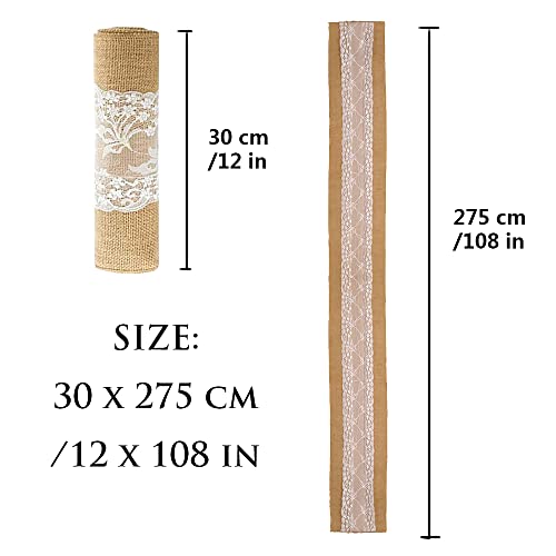 boyspringg Burlap Table Runner , Burlap Lace Table Runner for Wedding , 12X108 inches , Jute Table Decor for Wedding Reception , Thanksgiving , Christmas & Party Farmhouse Kitchen etc. (5 Packs) - Thumbnail 2