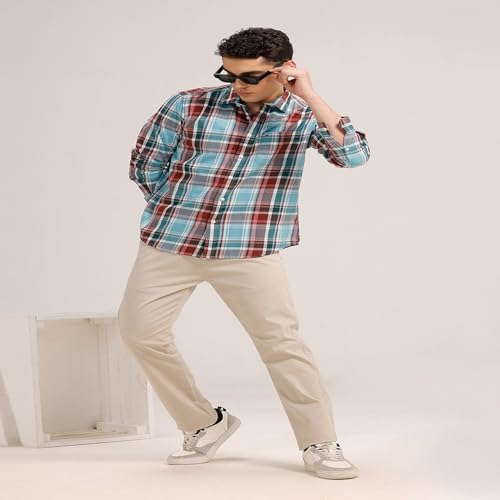 Image of BASICS 100% Cotton Checked Shirt for Men | Slim Fit | Everyday Smart Casual Wear | Full Sleeve