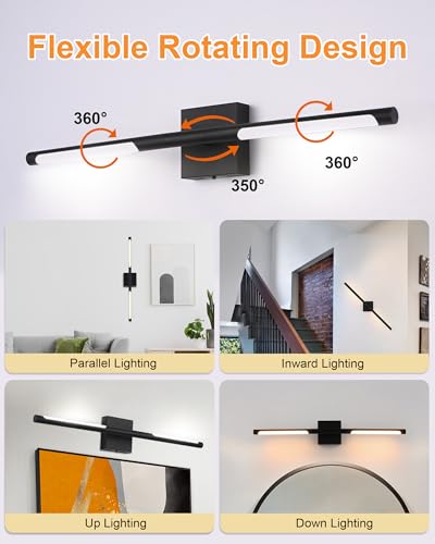 Image of TODOLUZ 30-Inch 5CCT 18W LED Vanity Lighting, Black Bathroom Light Fixture Over Mirror 2700K-5500K with Adjustable Lamp Tube
