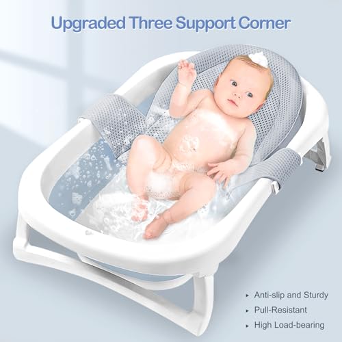 Image of Colorlife Baby Bath Seat Support Net Infant Bathing Seat Support Mat, Adjustable Comfortable Non-Slip Three-Pointed Baby Shower Net Bathtub Sit Up Mesh for Newborn 0-12 Months-Gray(No Bathtub)