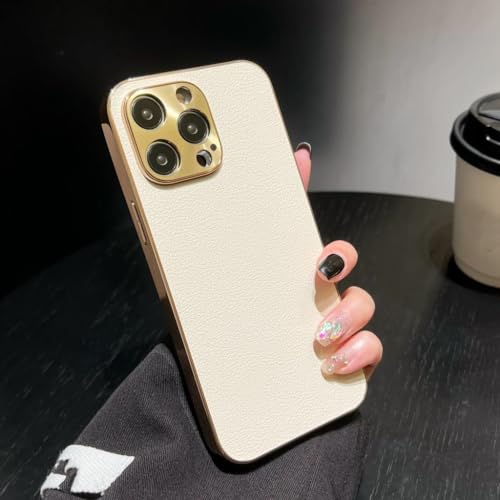 Housse cuir iPhone 15 Pro de luxe plaqué or, élégance et protection antichoc supérieure