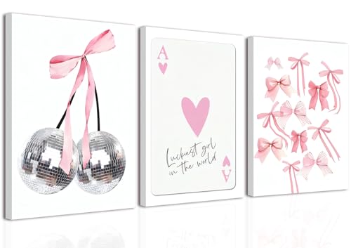 Trendy Pink Bows Wall Art Set of 3 Preppy Coquette