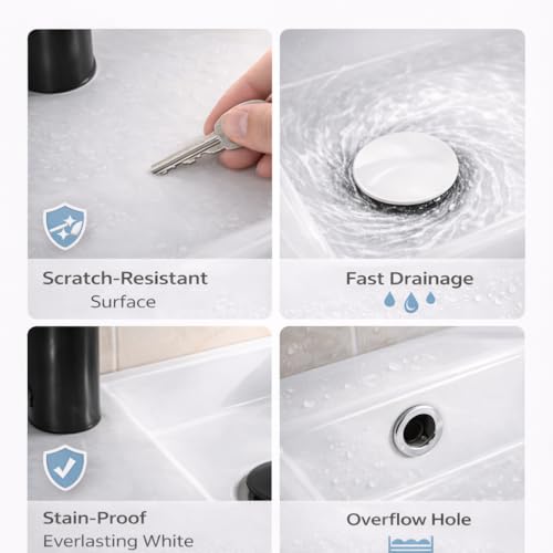 NUESTRA VIDA Lavabo de Cerámica para Baño de Invitados 40x22 cm - Compacto con Rebosadero y Estructura Metálica Negra Mate - Ideal para Espacios Pequeños - imagen 7