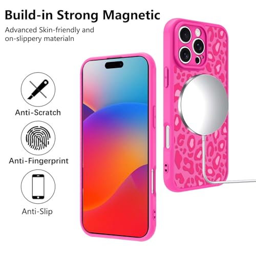 Image of KANGHAR Case for iPhone 16 Pro Hot Pink Leopard Printed Pattern | Cute Cheetah [Compatible with Magsafe] Protective Magnetic Case for Girls Women 6.3 inch