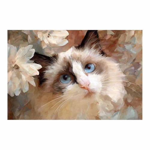 Peinture chat mignon DunPei grand format pour décorer un mur de salon
