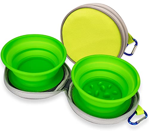 Collapsible Dog Bowls Set For Food And Water Feeding Portable Travel Pet Foldable Silicone Puppy Bowl Zip Up Oxford Cloth Carry Case With Carabiner Clip For Traveling, Hiking, Camping #TOP2