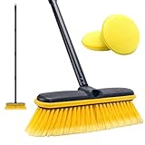 KeFanta Car Wash Brush with Long Handle, 55'' Vehicles Exterior Washing Supplies, Soft Bristle Scrub Broom for Solar Panel, Boat, RV, Truck, Deck Cleaning, 2 Wax Applicator Pads Included