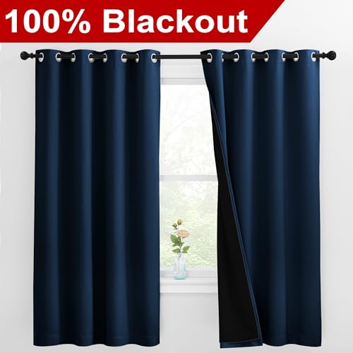 Image of NICETOWN 100% Blackout Curtains with Black Liners, Thermal Insulated Full Blackout 2-Layer Lined Drapes, Energy Efficiency Window Draperies for Bedroom (Moroccan Blue, 2 Panels, 55 inch W by 68 inch L)