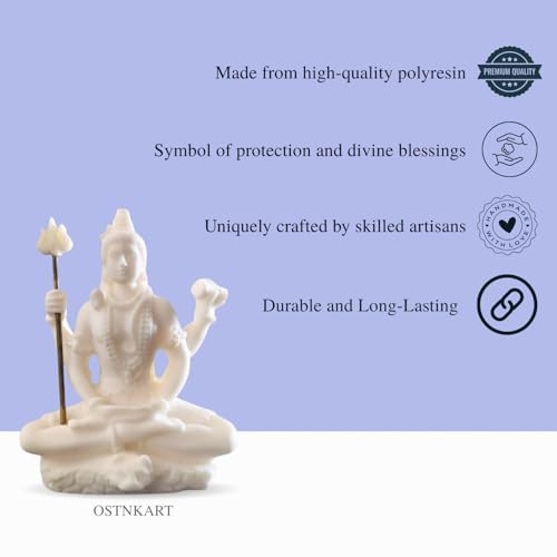 Image of Shiva Statue for Car Dashboard & Home Decor | 3 Inch White Resin Shiv Ji Idol for Pooja Room, Living Room, Office, Spiritual Showpiece & Gift (White,Size -8 * 7 * 3.5 cm,Resin)