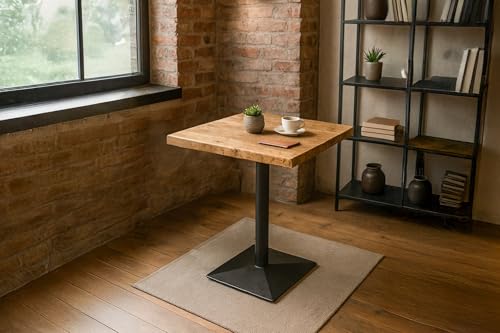 SAM Bistrotisch INES | 60 x 60 cm | Akazienholz massiv | Farbe: Natur | echte Baumkante | Säulen-Gestell Metall Schwarz | Baumkantentisch/Säulentisch/Esstisch für Küche, Café & Essbereich