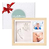 HuBorns – Marco huellas bebé recién nacido con arcilla, kit completo para huella pie y mano, cuadro recuerdo original, regalo bebé niño o niña y decoración habitación infantil