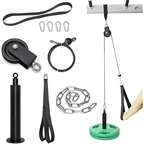 SYL Fitness Cable Pulley System Gym Equipment, Squat Rack Accessories for LAT Pulldown - DIY Home Gym Cable Machine - Weight Plates Loading Pin (Cable Pulley System for 1IN and 2IN Plates) Cover
