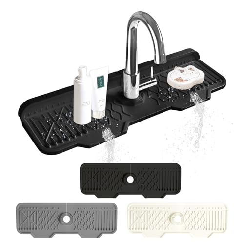 Image of Kitchen Sink Accessories -17 inch x 6'' Sink Splash Guard,Silicone Sink Mat Splash Guard, fit for Countertop, Bathroom,Farmhouse,RV by EBIGIC (Black)