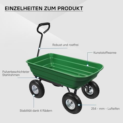 Gartenwagen Wiltec mit Kippfunktion und 125 Litern Volumen