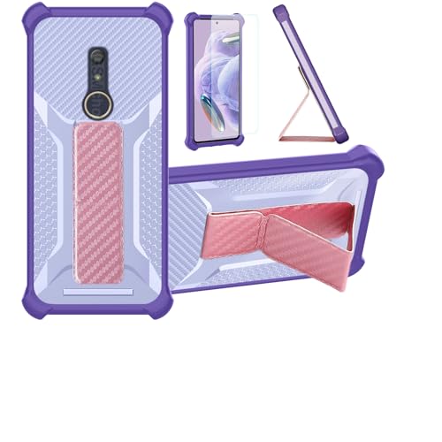 bojioderf Funda para Fujitsu Arrows Bz02 Funda Carcasa Case Cover [con Protector de Pantalla de Cristal Templado] Híbrida [Soporte Plegable Magnético] [Esmerilado antihuellas] Púrpura
