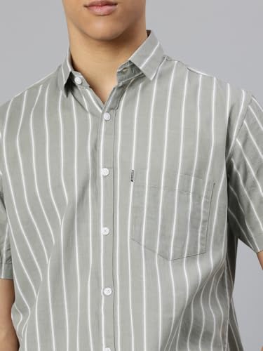 Image of Majestic Man Men's Pure Cotton Striped Half Sleeve Slim Fit Casual Shirt for Men
