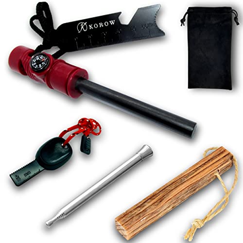Feuerstarter Set Feuerstein + Blasebalg Edelstahl Stroh + Holz Harz Survival Werkzeug Kompass Pfeife Flaschenöffner Feuerstein Stab Magnesium Camping Wandern Feuerzeug Militär Überleben Grill Feuerste Cover