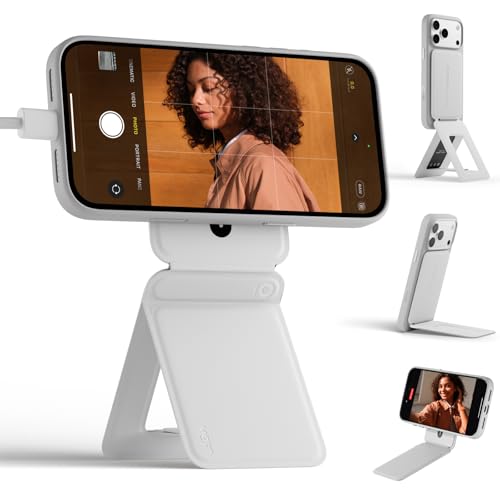MOFT Phone Stand, Magnetic Phone Tripod Stand Stain-Resistant MOVAS Leather & Angle Adjustment & Strong Magnets Tripod for iPhone 17/16/15/14/13/12 (Included Metal Ring)-Misty Cove Misty Cov