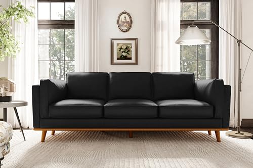 Image of Valencia Artisan Full Leather Sofa 88 inch | Pure Full Italian Nappa Leather Couch, Solid Wood Accent, Ultimate Comfort, Black