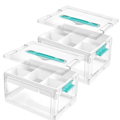 Image of Vtopmart 24 QT Clear Plastic Craft Storage Box with Tray & Dividers, 2 Pack | Art Supply Organizer for Coloring Books, Craft Supplies, Modeling Clay, Molds, Easy Access