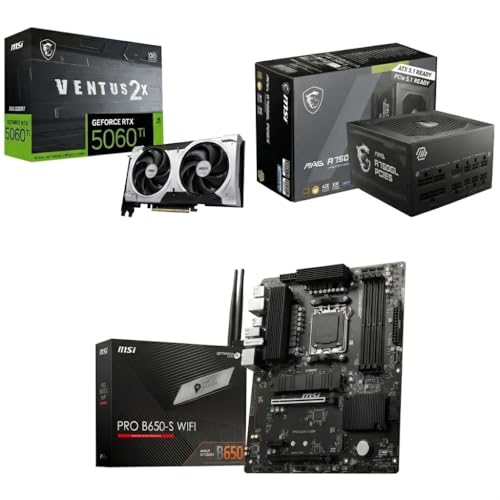 MSI GeForce RTX 5060 Ti 8G VENTUS 2X OC PLUS Graphic Card, PRO B650-S WIFI Motherboard and MAG A750GL PCIE5 750W, Fully Modular Power Supply Bundle