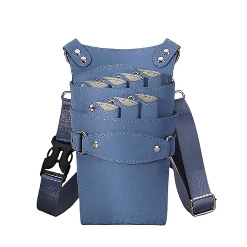 LIFAzqJIU 美容師 シザーケース トリマー 大容量 7丁 収納 サロン コーム ハサミ収納 ポーチ 理容室 ウエスト ショルダーバッグ はさみ 櫛 家庭用 トリマー ツールポーチ サロン レザー 挿し 理容師 トリマー ベルト付き (ブルー)