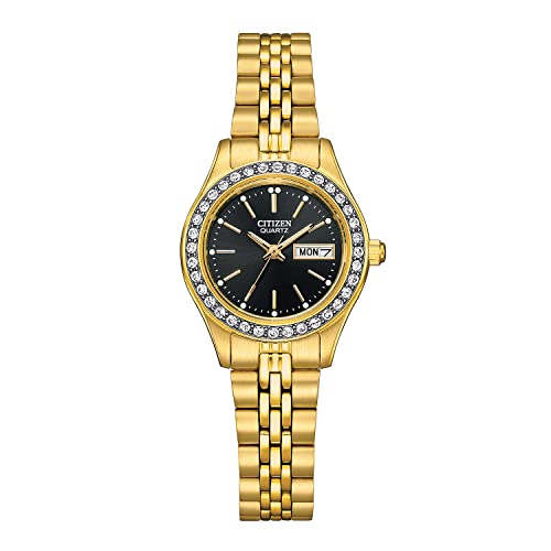Citizen Ladies' Quartz Dress Bracelet Watch with Crystals, Gold Tone and Day Date