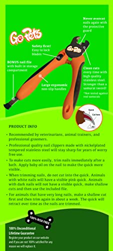 Gopets Pet Nail Clipper For Large Dogs And Cats With Nail File And Quick Sensor Safety Guard, Orange / Black #TOP5