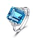 AueDsa Anelli Argento Anelli Donna Oro Bianco 18K Rettangolo Topazio Blu 7.04ct Taglia 22