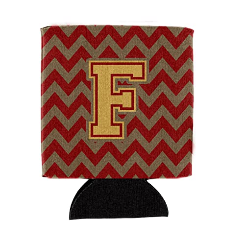 Caroline's Treasures CJ1048-FCC Letter F Chevron Garnet and Gold Can or Bottle Hugger, Multicolor
